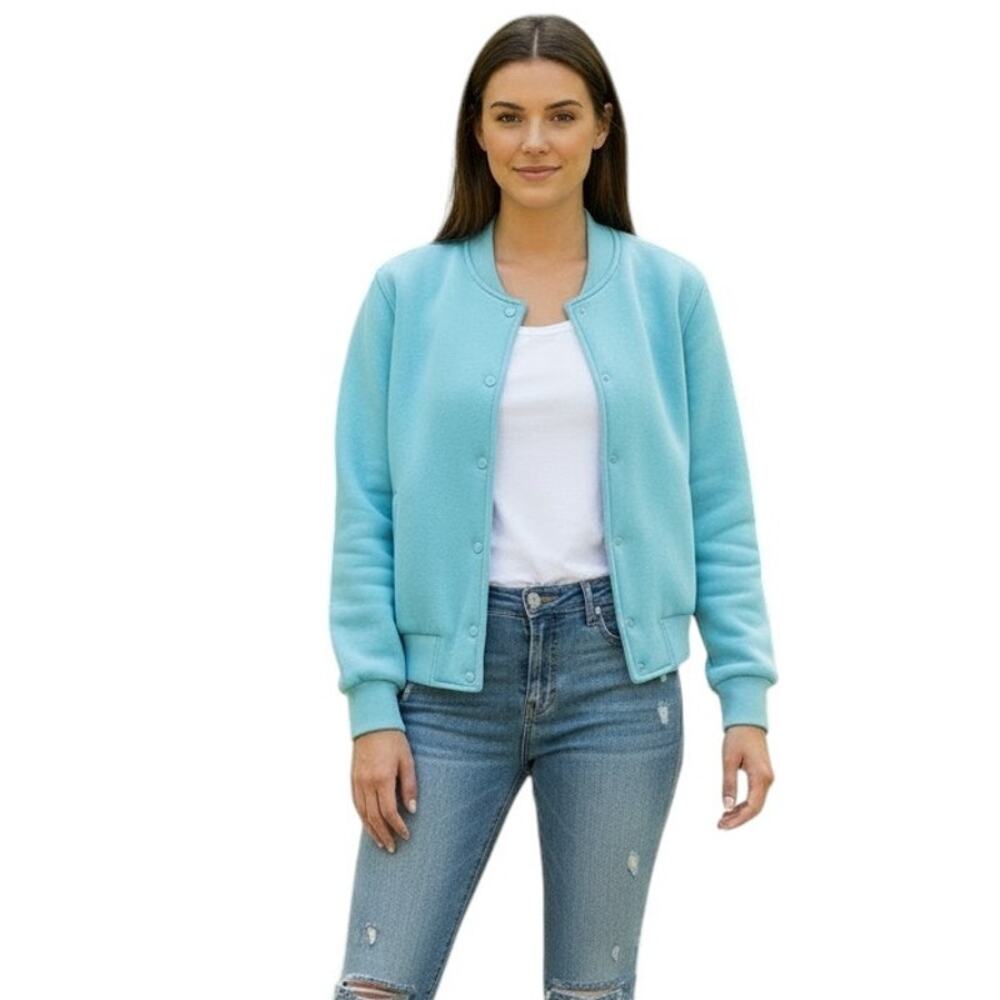 Victoria's Secret Cotton Fleece Snap Bomber Jacket, L